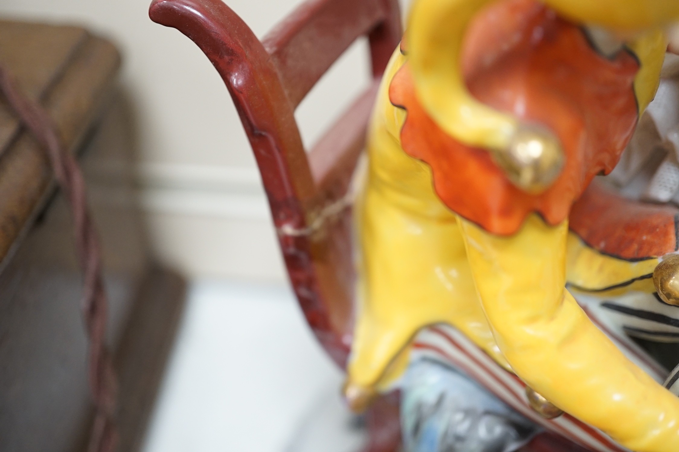 Six porcelain figures, a Murano labelled two handled dish and mixed glassware